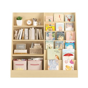 Kids Bookshelf and Toy Storage Organizer 4 Tier Wooden Book Shelf with Storage Bookcase for Kids Room Playroom Nursery - 1 of 4