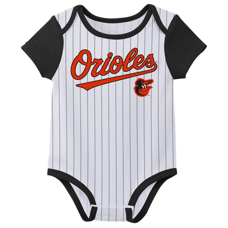 MLB Baltimore Orioles Baby Boys&#39; Pinstripe 3pk Bodysuit - 0-3M, 3 of 5