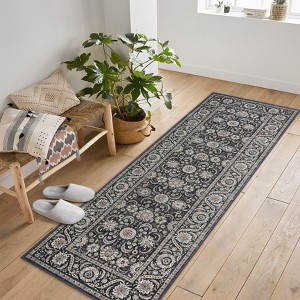 Washable Area Rug Vintage Traditional Floor Cover Foldable Thin Accent Indoor Distressed Non Slip Carpet Floral Print Mat Bedroom Living Room Bathroom - 1 of 4