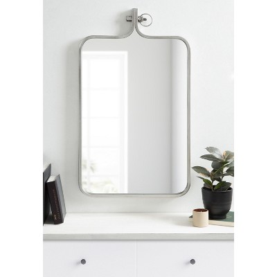 Distressed Silver Rectangular Wall Mirror with Ornamental Crown