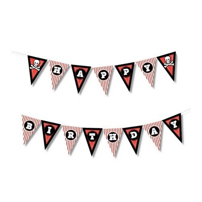 Juvale Pirate Pre-Strung Happy Birthday Banner Wall Pennant Garland Party Decorations Supplies, 10.75 Feet