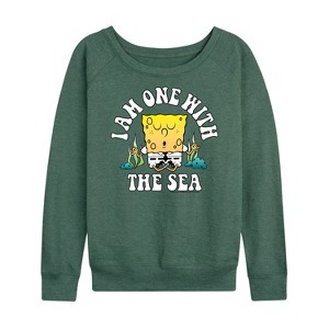Women's - SpongeBob SquarePants - I'am One With The Sea Lightweight French Terry Wide Neck Long Sleeve Shirt - 1 of 4