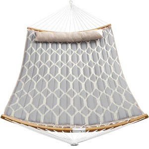 SONGMICS Hammock, Quilted Hammock with Curved Bamboo Spreaders, Pillow, 78.7 x 55.1 Inches - 1 of 4