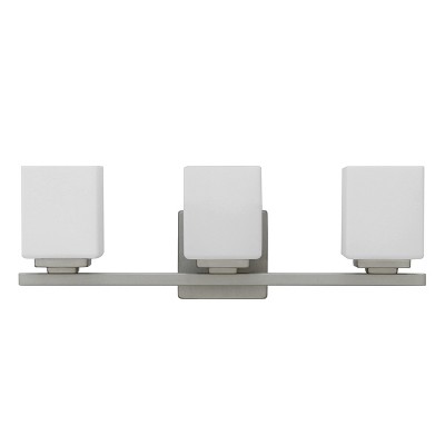 Yosemite Home Decor Jordan 3-Light Vanity Light in Satin Nickel Finish with Frosted White Glass Shades