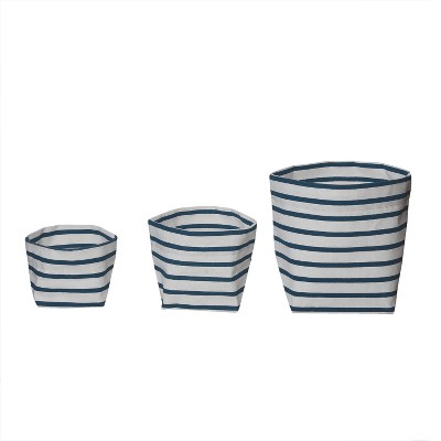 Transpac Canvas 7.87 in. Multicolor Spring Stripe Planters with Liner Set of 3