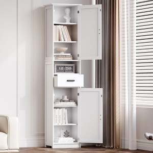 MOEPISY 69inch H Tall Bathroom Storage Cabinet with 2 Barn Doors and 1 Drawer White - 1 of 4