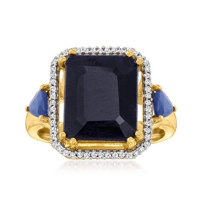 Ross-Simons 7.75 ct. t.w. Sapphire 3-Stone Ring With .14 ct. t.w. Diamonds in 18kt Gold Over Sterling