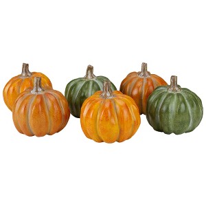 Northlight Fall Harvest Boxed Pumpkin Thanksgiving Decorations - Orange and Green - Set of 6 - 1 of 4