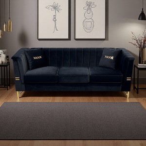 82.67" Velvet Chesterfield 3-Seater Sofa with Gold Legs & Pillows - 1 of 4