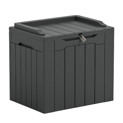 Gray Polypropylene Lockable Outdoor Deck Box with Seat