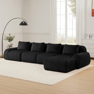 146'' Flannelette L-Shaped Modular Sectional Sofa with Movable Ottoman, Boneless Design, and Deep Seat - 1 of 4