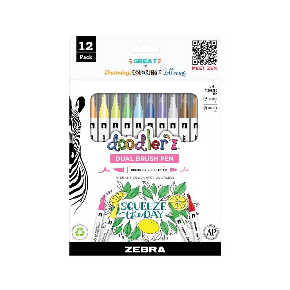 Photos - Accessory Zebra 12pk Dual Brush Pen Doodler'z Multicolored 