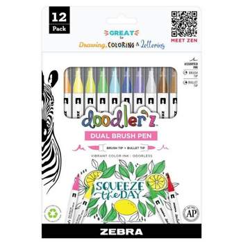 Zebra 12pk Dual Brush Pen Doodler'z Multicolored