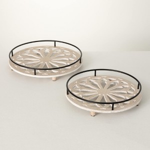 3"H Sullivans Metal Framed Wooden Tray Set of 2, Multicolored - 1 of 4