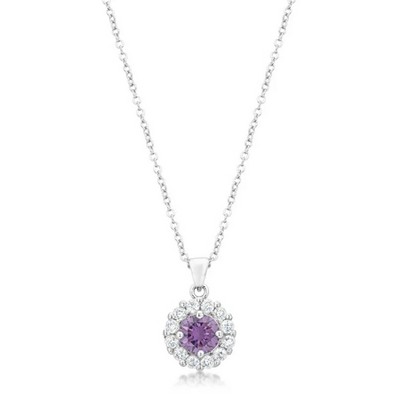 ShineHigh Bella Bridal Pendant Necklace with Cubic Zirconia in Clear, Pink, Purple, Peridot, or Yellow-Rhodium Plated, Classic Round Solitaire Design