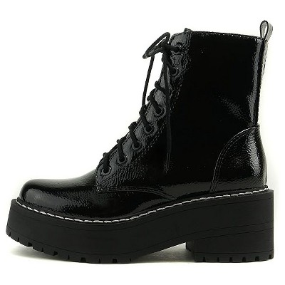 Soda FLING Women Lace Up Platform Combat Boots with Side Zipper