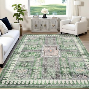 Vintage Washable Rug, Distressed Floral Low Pile Non-Slip Soft Accent Carpet for Living Room, Bedroom, Nursery, Entryway - 1 of 4