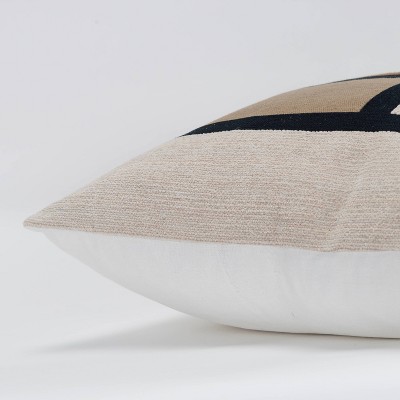 20"x20" Dark Green and Beige Cotton Color Block Square Throw Pillow