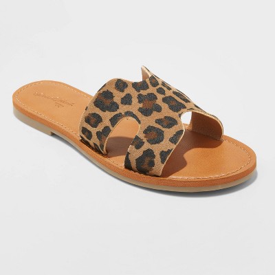 leopard slip on sandals