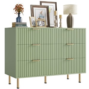 6 Drawer Dresser, Fluted Modern Chest of Drawers with Deep Storage and Wide Top, Large Double Dresser TV Stand for Bedroom, Living Room - 1 of 4