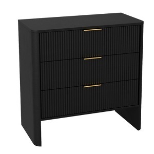KOLIGEY Bedside Cabinet with 3 Drawers & Wavy Pattern, Modern Wooden Dressing Table - 1 of 4