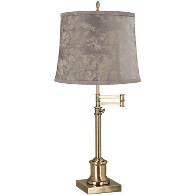 360 Lighting Westbury 36" Tall Skinny Large Traditional End Table Lamp Swing Arm Gold Antique Brass Finish Single Nagano Gray Shade Living Room