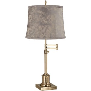 360 Lighting Westbury 36" Tall Skinny Large Traditional End Table Lamp Swing Arm Gold Antique Brass Finish Single Nagano Gray Shade Living Room - 1 of 4