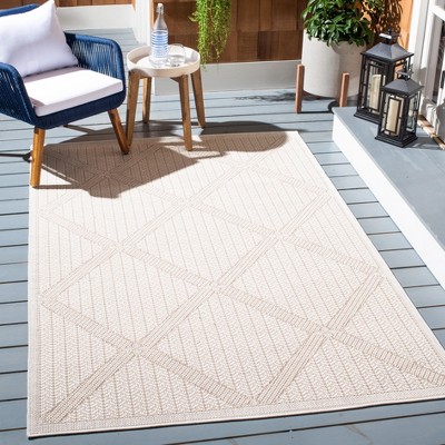 Cream Beige Geometric Synthetic Indoor Outdoor Area Rug