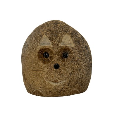 Hand-Carved Natural Granite 12" Boulder Cat Sculpture