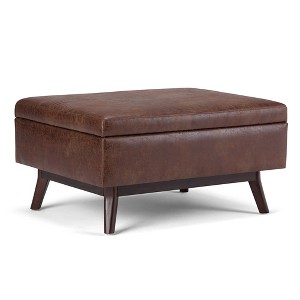 Ethan Coffee Table Storage Ottoman Distressed Saddle Brown Faux Air Leather - Wyndenhall