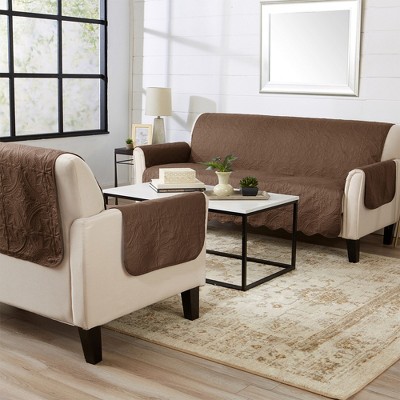 Chocolate and Taupe Microfiber Reversible Loveseat Slipcover