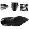 Perphy Women's Plaid Pointy Toe Rhinestone Bow Zipper Chunky Heels Ankle Boots - 4 of 4