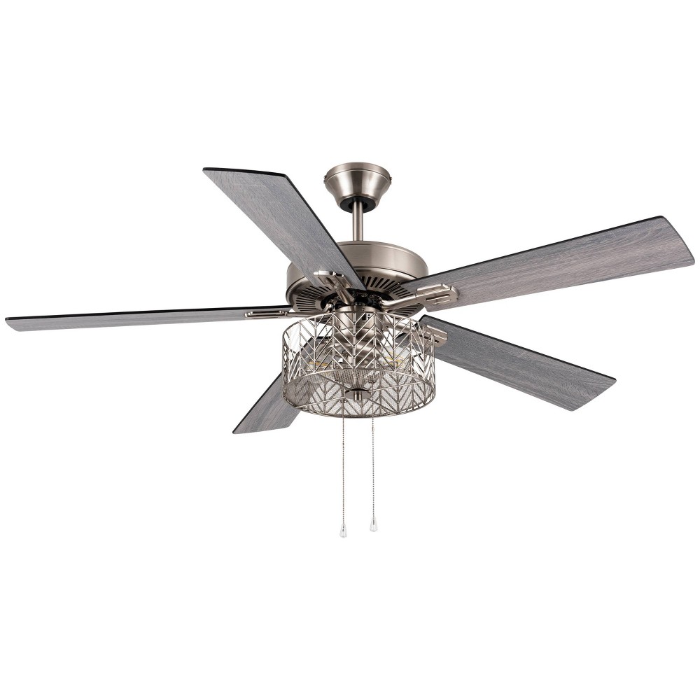 52" 5-Blade LED Industrial Satin Lighted Ceiling Fan Metallic Silver - River of Goods: Reversible, 3-Speed, UL Listed