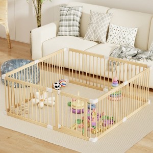 APRILSOUL Large Wooden Baby Playpen, Adjustable Gate for Toddler and Babies, Foldable Fence Baby Play Yard with Door - 1 of 4