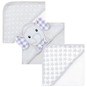 Hudson Baby Infant Boy Cotton Rich Hooded Towels, Gingham Elephant, One Size - 1 of 4