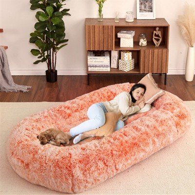 Human Dog Bed 71" Giant Bean Bag Bed Faux Fur Plush Dog Bed Washable Dog Bed for Humans with Handle, Removal Cover, Orthopedic Dog Beds