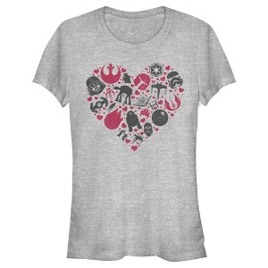 Juniors Womens Star Wars Valentine's Day Heart Icons T-Shirt - 1 of 4