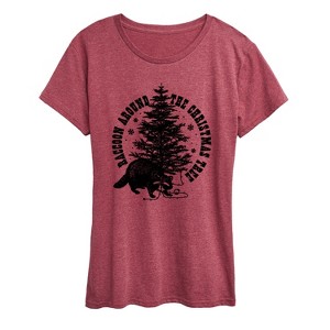Women's - Instant Message - Raccoon Around The Christmas Tree Short Sleeve Graphic T-Shirt - 1 of 4