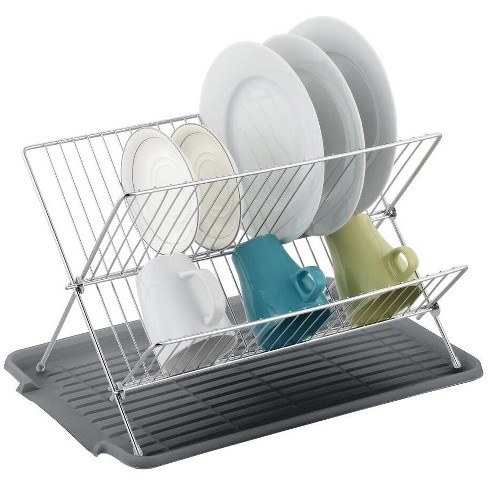 2-Tier Dish Drying Rack for Kitchen Counter with Swivel Spout, Drainin –
