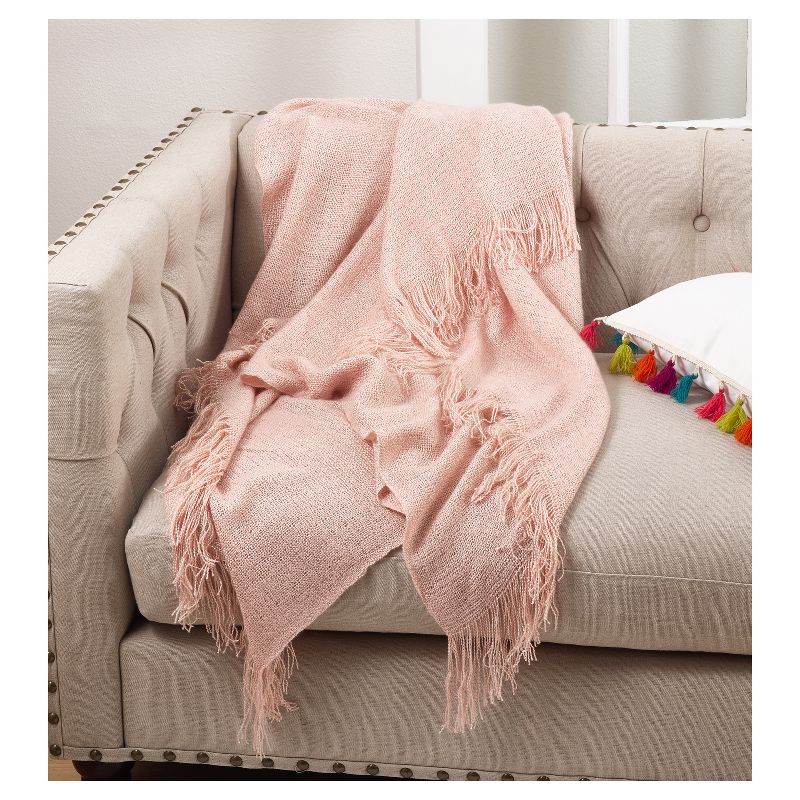 Pink Fringe Hem Throw Blankets (50&#34;x60&#34;) - Saro Lifestyle, 3 of 5