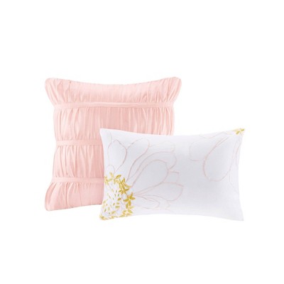 Blush Microfiber Ruffle Reversible Full Comforter Set