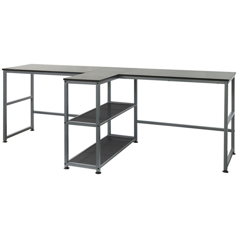 HOMCOM 83" Two Person Computer Desk with 2 Storage Shelves, Double Desk Workstation with Book Shelf,  Long Desk Table for Home Office, 4 of 7