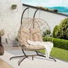 Double Patio Swing Egg Chair With Stand,Wicker Hanging Basket Chair With UV Resistant Cushions,Hammock Chair -Maison Boucle - 3 of 4