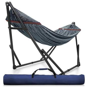 Tranquillo Universal 116 Inch Double Hammock Swing with Adjustable Powder-Coated Steel Stand and Carry Bag for Indoor or Outdoor Use, Gray