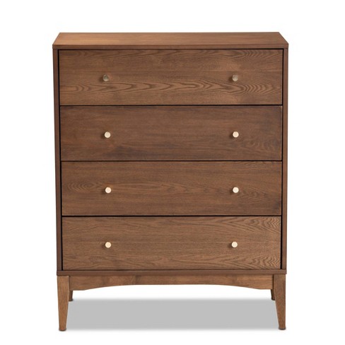 Landis Wood 4 Drawer Chest Ash Walnut gold Baxton Studio Target