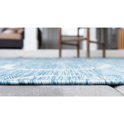 Aqua Blue 9' x 12' Abstract Synthetic Outdoor Rug