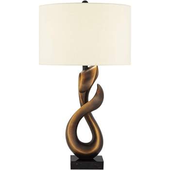Possini Euro Design Open Infinity 30" Tall Large Mid Century Modern End Table Lamp Dark Gold Finish Single White Shade Living Room Bedroom Bedside