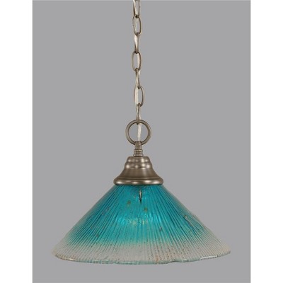 Toltec Lighting Any 1 - Light Pendant in  Brushed Nickel with 12" Teal Crystal Shade