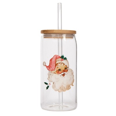 Sweet Water Decor Vintage Santa Print Can Glass Tumbler -17oz
