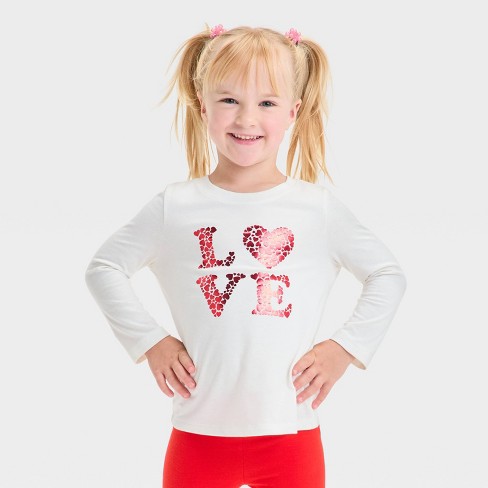 Toddler Girls Long Sleeve Love Hearts Graphic T Shirt Cat Jack Off White 12M